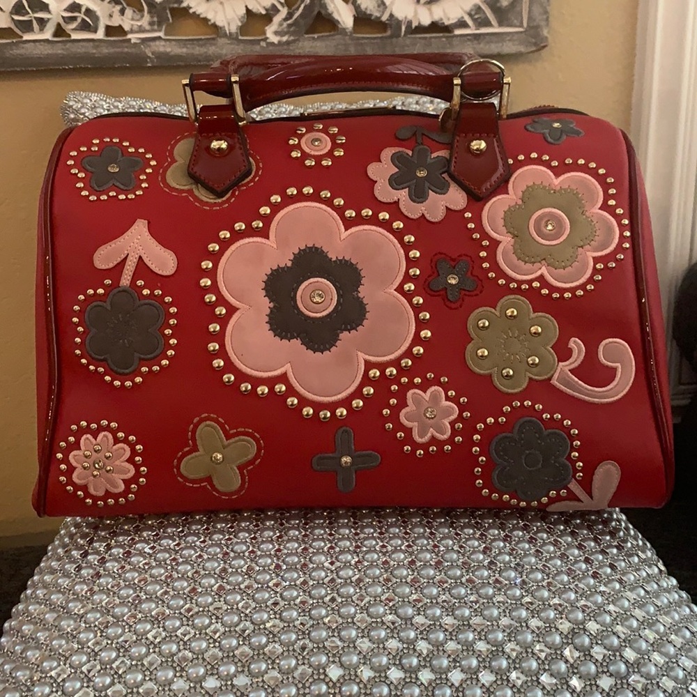 Nicole Lee Red Daisy Vegan Leather Satchel